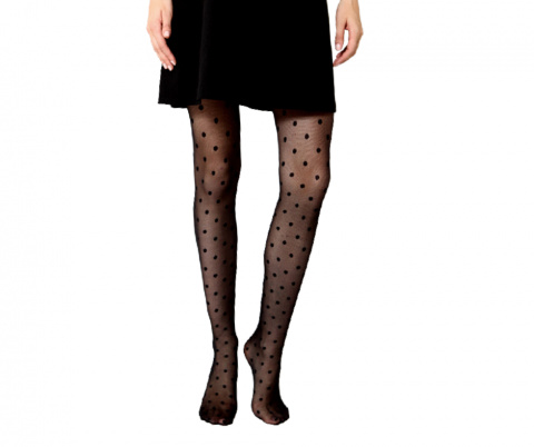 Women's tights with opaque black polka dots