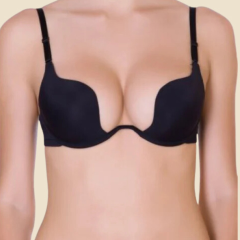 Plunge bra and lace shorty in black front view SEXY BRA CHIC