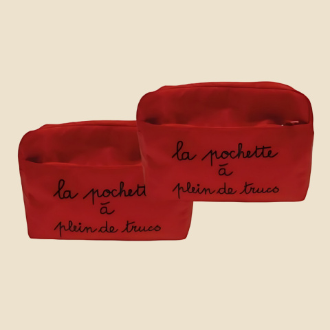 Set of 2 nylon pencil cases lined in red