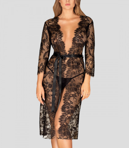 long sheer lace dressing gown romane black gilsa